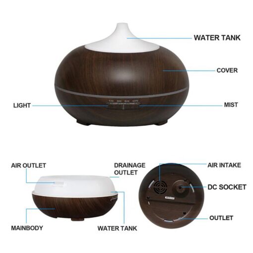 300ml Dark Wood Grain Ultrasonic Diffuser W/ Measuring Cup - Image 7