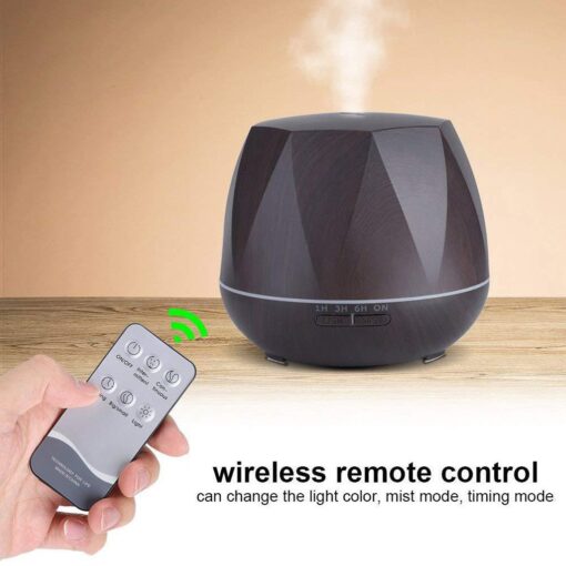 500ml Octagon Aromatherapy Oil Diffuser W/ IR Remote - Dark Wood - Image 3