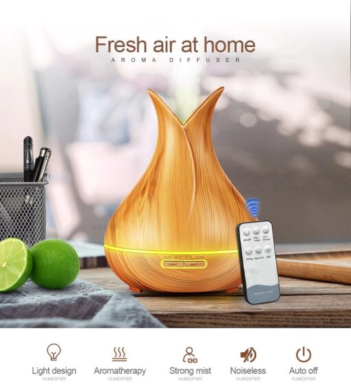 400ml 4-in-1 Flower Vase Aroma Diffuser Light Wood - Image 2