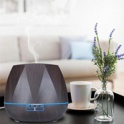 500ml Octagon Aromatherapy Oil Diffuser W/ IR Remote - Dark Wood - Image 7