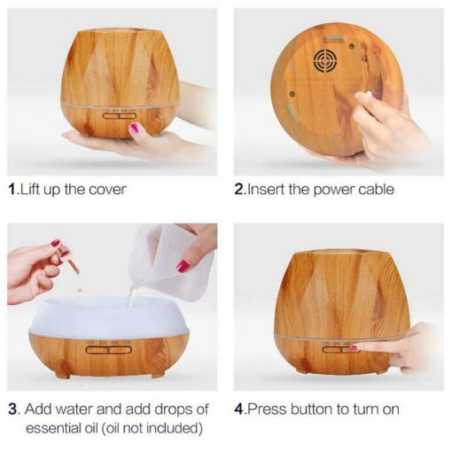 500ml Octagon Aromatherapy Oil Diffuser W/ IR Remote - Light Wood - Image 3