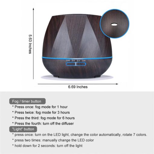 500ml Octagon Aromatherapy Oil Diffuser W/ IR Remote - Dark Wood - Image 4