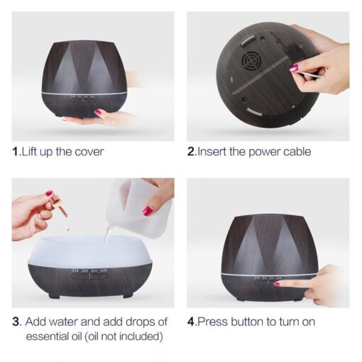 500ml Octagon Aromatherapy Oil Diffuser W/ IR Remote - Dark Wood - Image 6