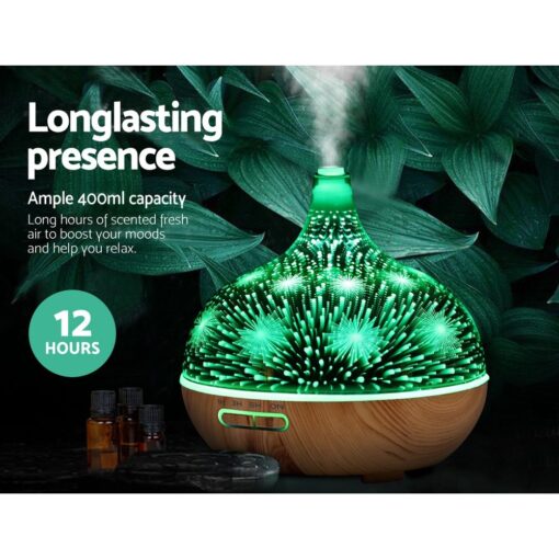 400ml 3D Firework Air Humidifier W/ Remote - Light Wood - Image 2